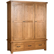 Somerset Oak Triple Wardrobe With 3 Drawers