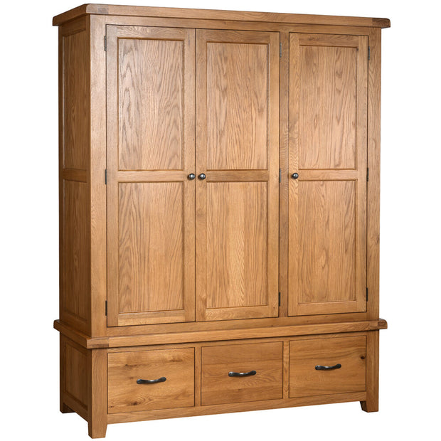 Somerset Oak Triple Wardrobe With 3 Drawers